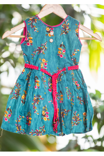All Over Printed Turquoise Kids Dress (KR1211)